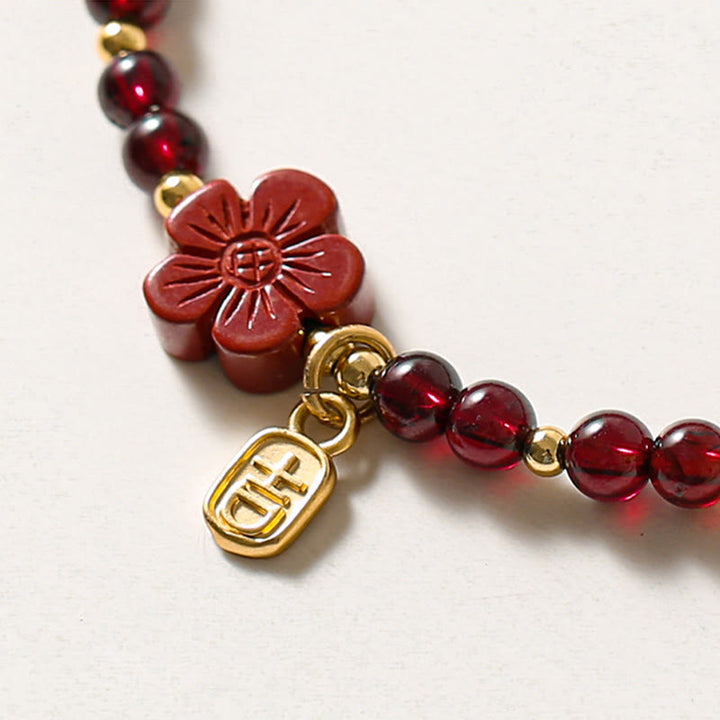 Lotus Flower Pomegranate Stone Cinnabar Bracelet