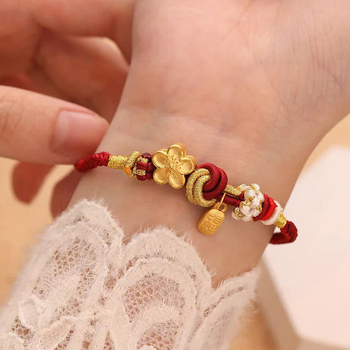 Gold Plate Peach Blossom Flowers Lucky Charm Bracelet