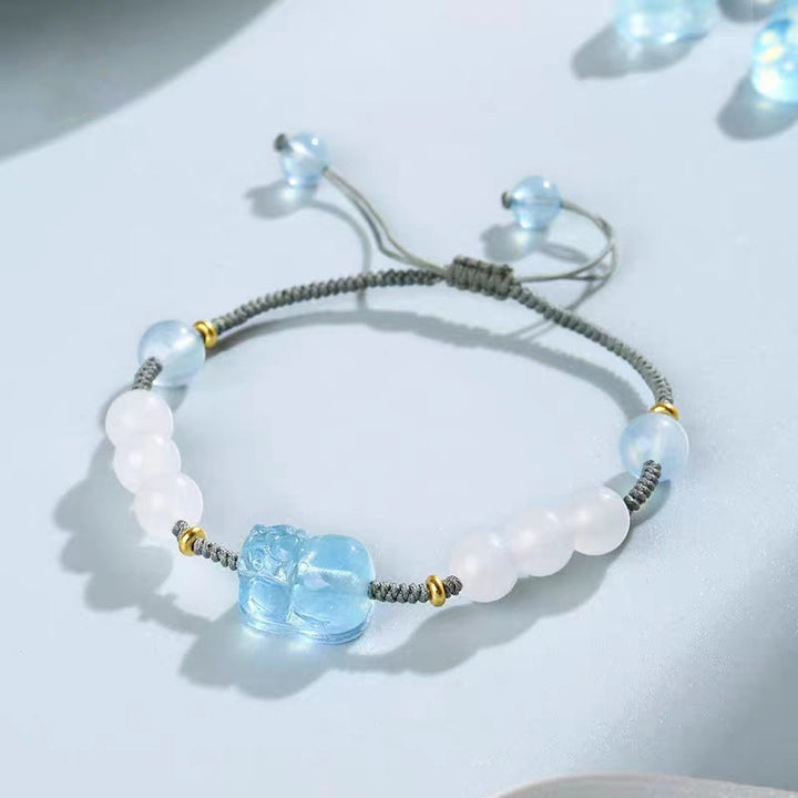 Natural White Jade Aquamarine Pixiu Bracelet - For Healing