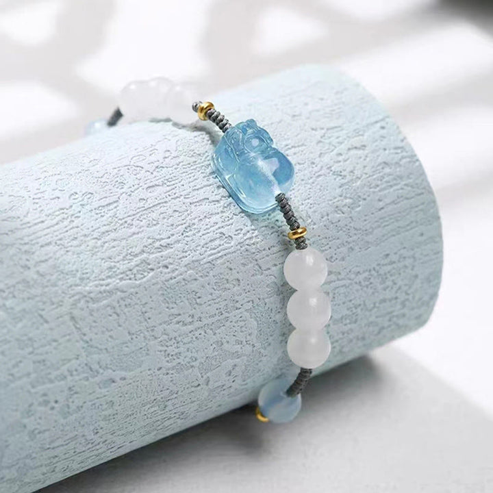 Natural White Jade Aquamarine Pixiu Bracelet - For Healing