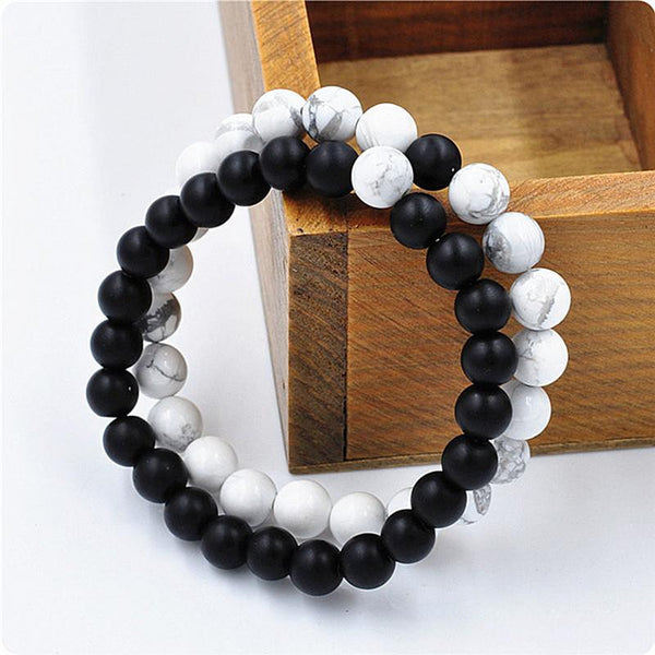 2Pcs Black White Long Distance Relationship Bracelets - For Couples