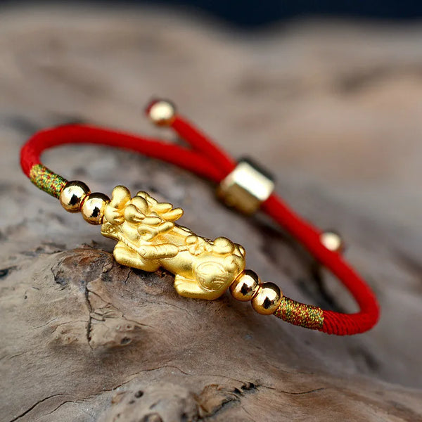 Tibetan Buddha Lucky Pixiu Red String Bracelet - Attract Wealth 