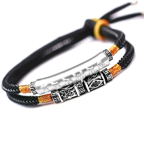 Buddhist Symbols Retro Tibetan Mantra Bracelet - Handmade - om mani om