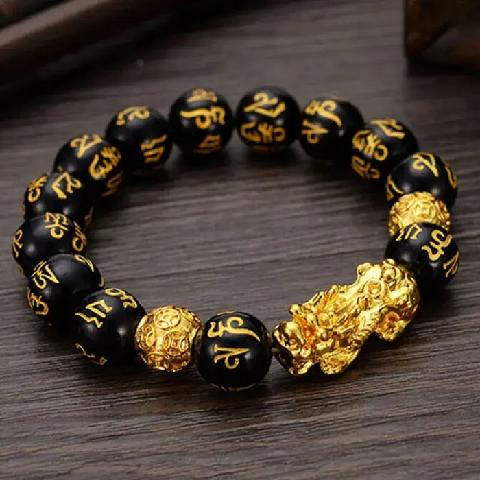 Black obsidian Pixiu Feng Shui bracelet for wealth and protection